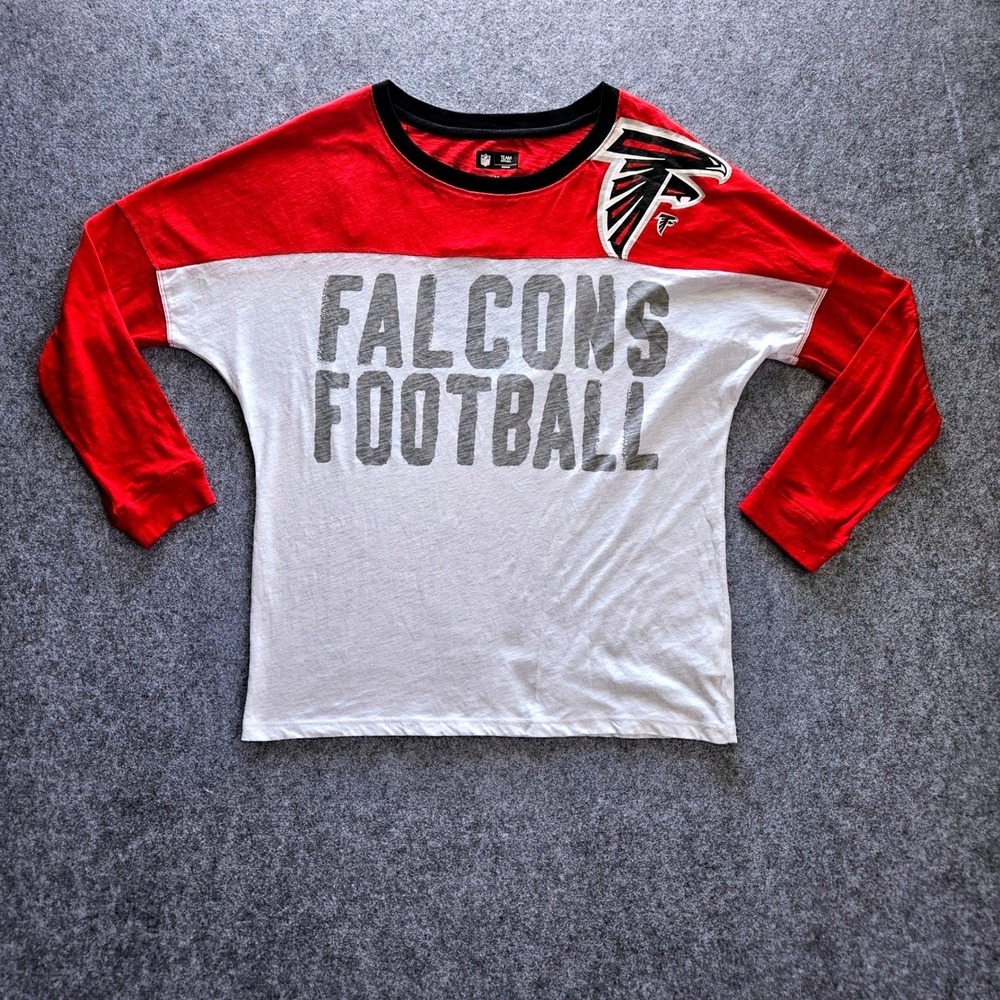 NFL Team Apparel Atlanta Falcons Womens Medium Red White Cutout Back LS Shirt